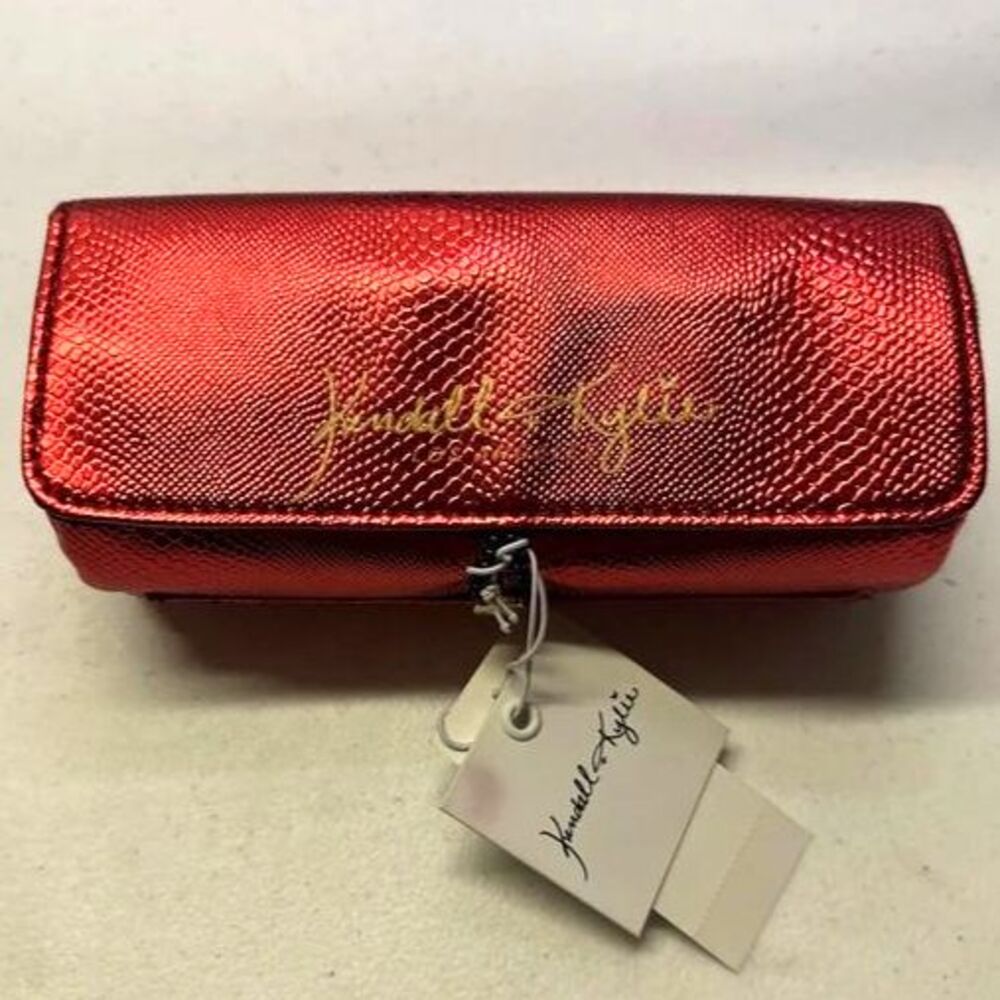 Foldover Cosmetic Pouch With Brush Organizer Metallic